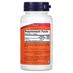 Thành phần vi chất của NOW Foods E-400 268 mg (400 IU) 100 Softgels 733739008374