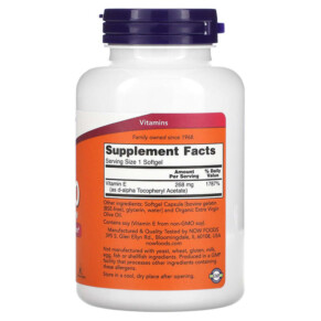 Thành phần vi chất của NOW Foods E-400 268 mg (400 IU) 250 Softgels 733739008398