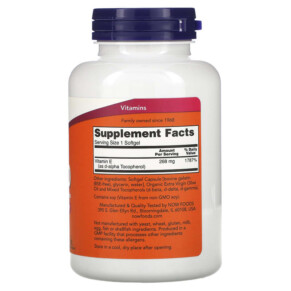 Thành phần vi chất của NOW Foods E-400 with Mixed Tocopherols 268 mg (400 IU) 250 Softgels 733739008947