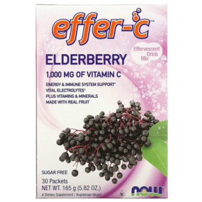 Thực phẩm chức năng NOW Foods Effer-C Effervescent Drink Mix Elderberry 1.000 mg 30 Packets 5.5 g Each 733739005984