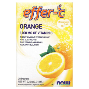 Thực phẩm chức năng NOW Foods Effer-C Effervescent Drink Mix Orange 1.000 mg 30 Packets .26 oz (7.5 g) Each 733739006134