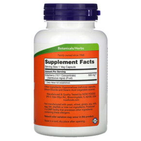 Thành phần vi chất của NOW Foods Elderberry 500 mg 120 Veg Capsules 733739046697