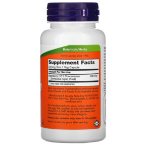 Thành phần vi chất của NOW Foods Elderberry 500 mg 60 Veg Capsules 733739046673