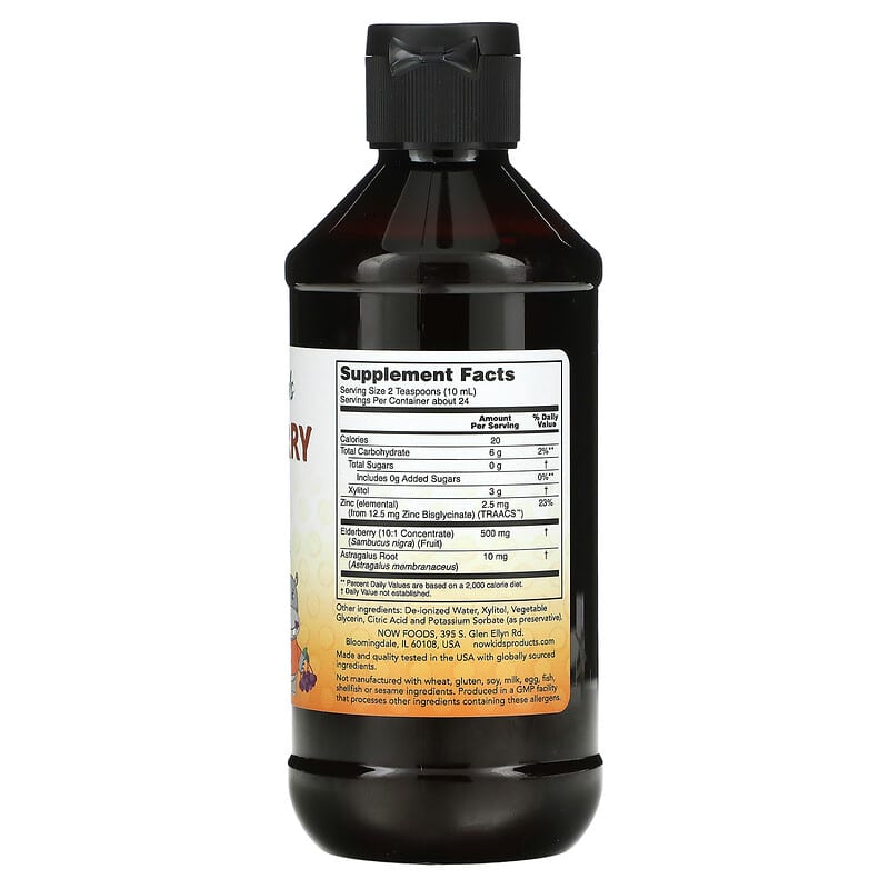 NOW Foods Elderberry Liquid for Kids 8 fl oz (237 ml) 2 Thành phần vi chất của NOW Foods Elderberry Liquid for Kids 8 fl oz (237 ml) 733739048516