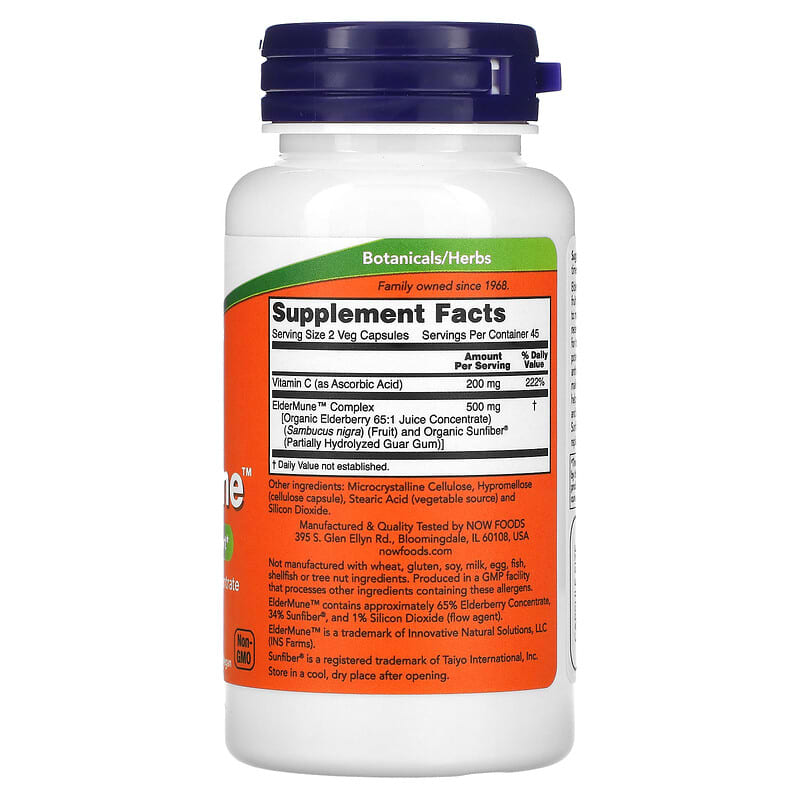 NOW Foods ElderMune Immune System Support 90 Veg Capsules 2 Thành phần vi chất của NOW Foods ElderMune Immune System Support 90 Veg Capsules 733739046642
