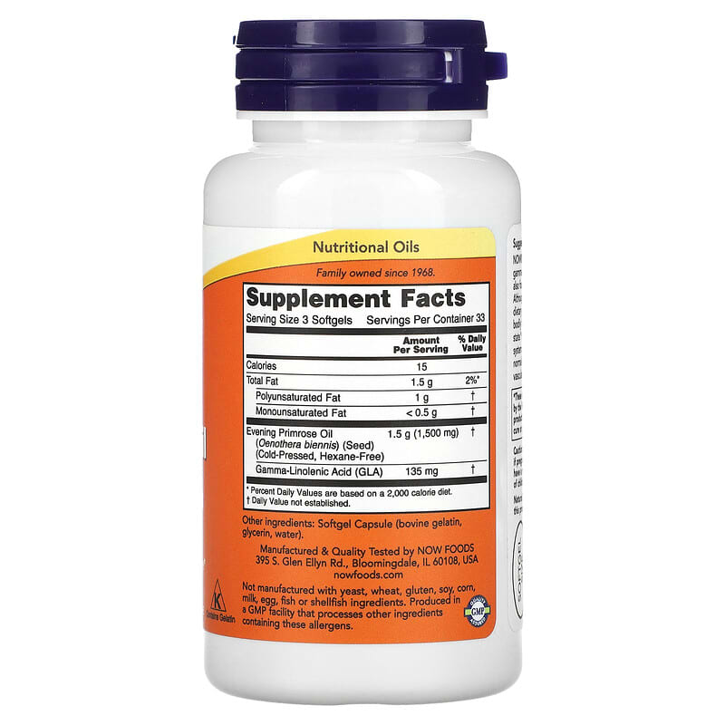 NOW Foods Evening Primrose Oil 500 mg 100 Softgels 2 Thành phần vi chất của NOW Foods Evening Primrose Oil 500 mg 100 Softgels 733739017505