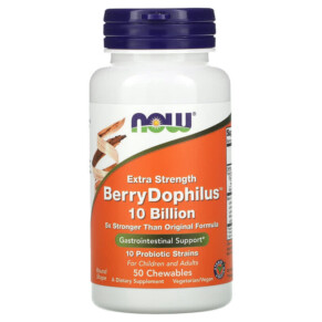 Thực phẩm chức năng NOW Foods Extra Strength Berry Dophilus 50 Chewables 733739029232