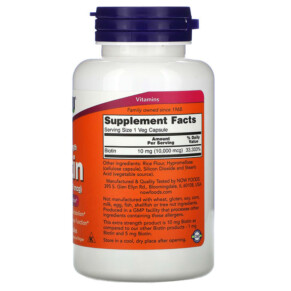 Thành phần vi chất của NOW Foods Extra Strength Biotin 10 mg (10.000 mcg) 120 Veg Capsules 733739004796