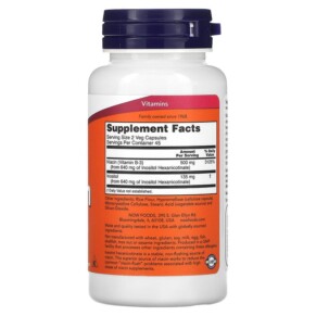 Thành phần vi chất của NOW Foods Flush-Free Niacin 125 mg 90 Veg Capsules 733739004833