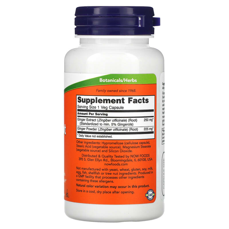 NOW Foods Ginger Root Extract 250 mg 90 Veg Capsules 2 Thành phần vi chất của NOW Foods Ginger Root Extract 250 mg 90 Veg Capsules 733739046895