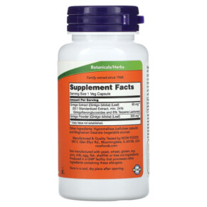 Thành phần vi chất của NOW Foods Ginkgo Biloba 60 mg 60 Veg Capsules 733739046864