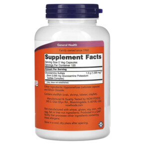 NOW Foods Glucosamine Sulfate 750 mg 240 Veg Capsules 3 Thành phần vi chất của NOW Foods Glucosamine Sulfate 750 mg 240 Veg Capsules 733739032386