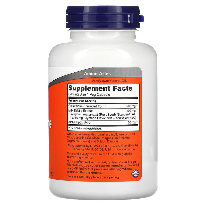 NOW Foods Glutathione 500 mg 120 Veg Capsules 2 Thành phần vi chất của NOW Foods Glutathione 500 mg 120 Veg Capsules 733739001764