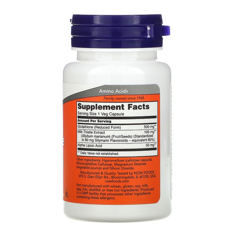 NOW Foods Glutathione 500 mg 30 Veg Capsules 2 Thành phần vi chất của NOW Foods Glutathione 500 mg 30 Veg Capsules 733739001757