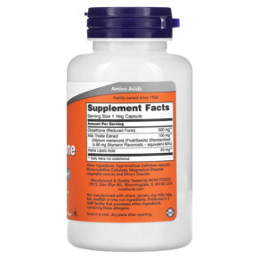 Thành phần vi chất của NOW Foods Glutathione 500 mg 60 Veg Capsules 733739001047