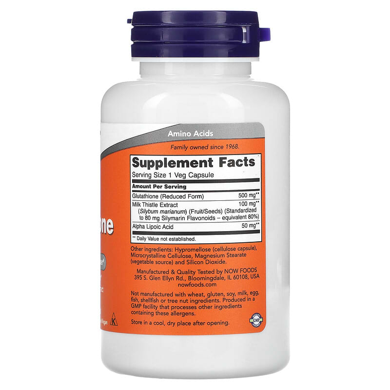NOW Foods Glutathione 500 mg 60 Veg Capsules 2 Thành phần vi chất của NOW Foods Glutathione 500 mg 60 Veg Capsules 733739001047