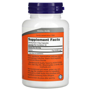 Thành phần vi chất của NOW Foods Glycine 1.000 mg 100 Veg Capsules 733739001078
