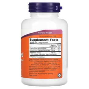 Thành phần vi chất của NOW Foods Grape Seed Standardized Extract 100 mg  200 Veg Capsules 733739032492