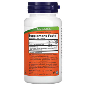 Thành phần vi chất của NOW Foods Green Tea Extract 400 mg 100 Veg Capsules 733739047052