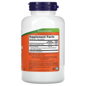 Thành phần vi chất của NOW Foods Green Tea Extract 400 mg 250 Veg Capsules 733739047069