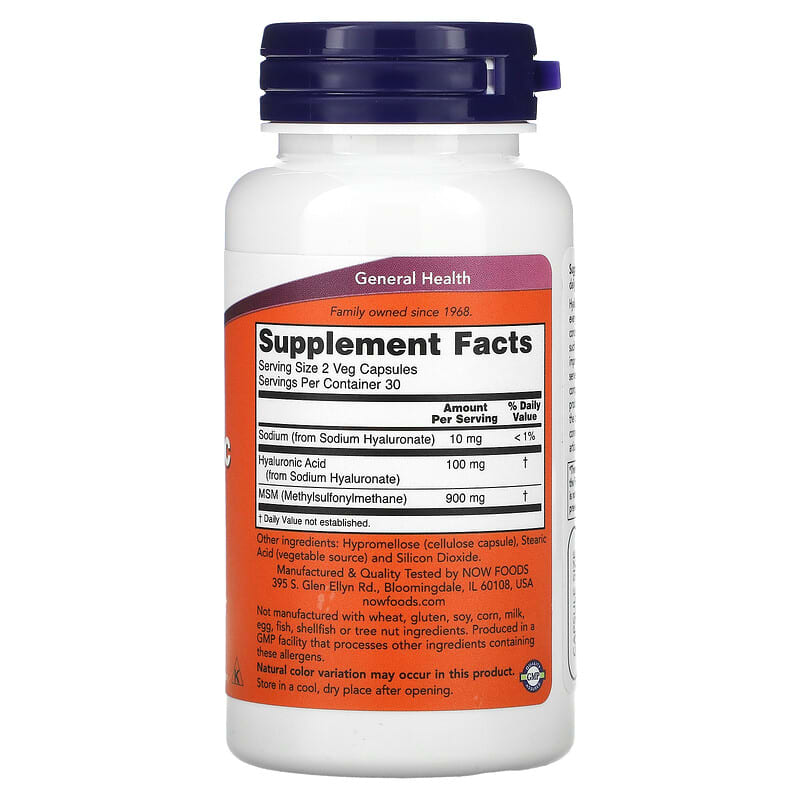 NOW Foods Hyaluronic Acid 50 mg 60 Veg Capsules 2 Thành phần vi chất của NOW Foods Hyaluronic Acid 50 mg 60 Veg Capsules 733739031563