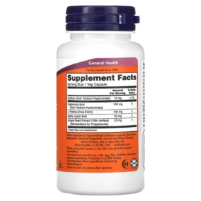 Thành phần vi chất của NOW Foods Hyaluronic Acid Double Strength 100 mg 60 Veg Capsules 733739031556