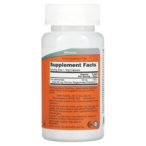 Thành phần vi chất của NOW Foods Iron 18 mg 120 Veg Capsules 733739014436