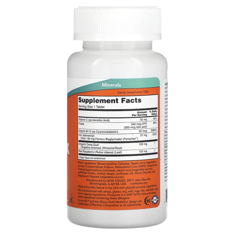 NOW Foods Iron Complex 100 Tablets 2 Thành phần vi chất của NOW Foods Iron Complex 100 Tablets 733739014405