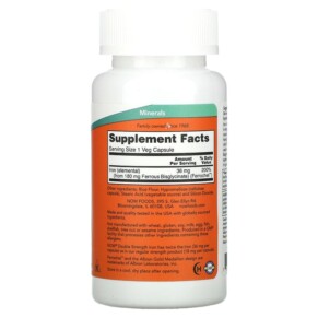 Thành phần vi chất của NOW Foods Iron Double Strength 36 mg 90 Veg Capsules 733739014443