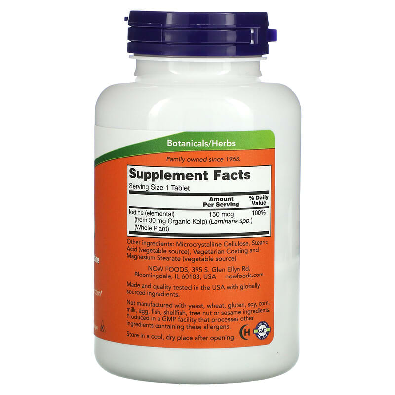 NOW Foods Kelp 150 mcg 200 Tablets 2 Thành phần vi chất của NOW Foods Kelp 150 mcg 200 Tablets 733739026804
