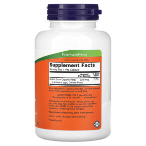 Thành phần vi chất của NOW Foods Kelp 250 Veg Capsules 733739026750