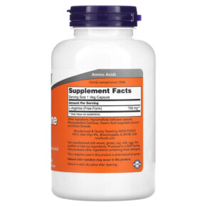 Thành phần vi chất của NOW Foods L-Arginine 700 mg 180 Veg Capsules 733739000330