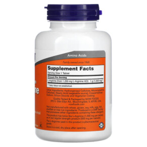 Thành phần vi chất của NOW Foods L-Arginine Double Strength 1.000 mg 120 Tablets 733739000354