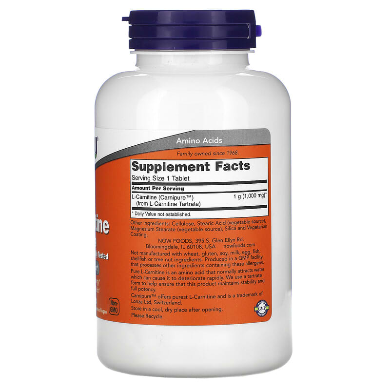 NOW Foods L-Carnitine 1000 mg 100 Tablets 2 Thành phần vi chất của NOW Foods L-Carnitine 1000 mg 100 Tablets 733739000682