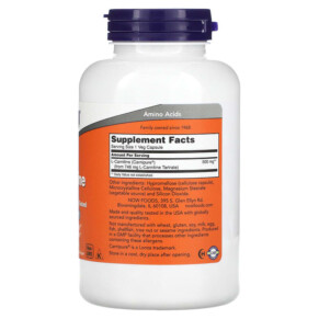 Thành phần vi chất của NOW Foods L-Carnitine 500 mg 180 Veg Capsules 733739000736