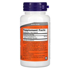 Thành phần vi chất của NOW Foods L-Carnitine 500 mg 60 Veg Capsules 733739000729