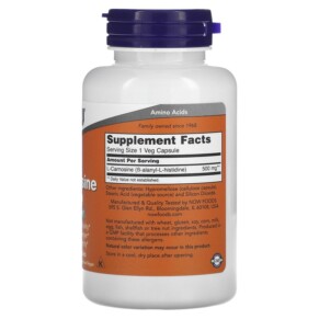 Thành phần vi chất của NOW Foods L-Carnosine 500 mg 100 Veg Capsules 733739000798