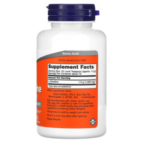 Thành phần vi chất của NOW Foods L-Citrulline Pure Powder 4 oz (113 g) 733739002143
