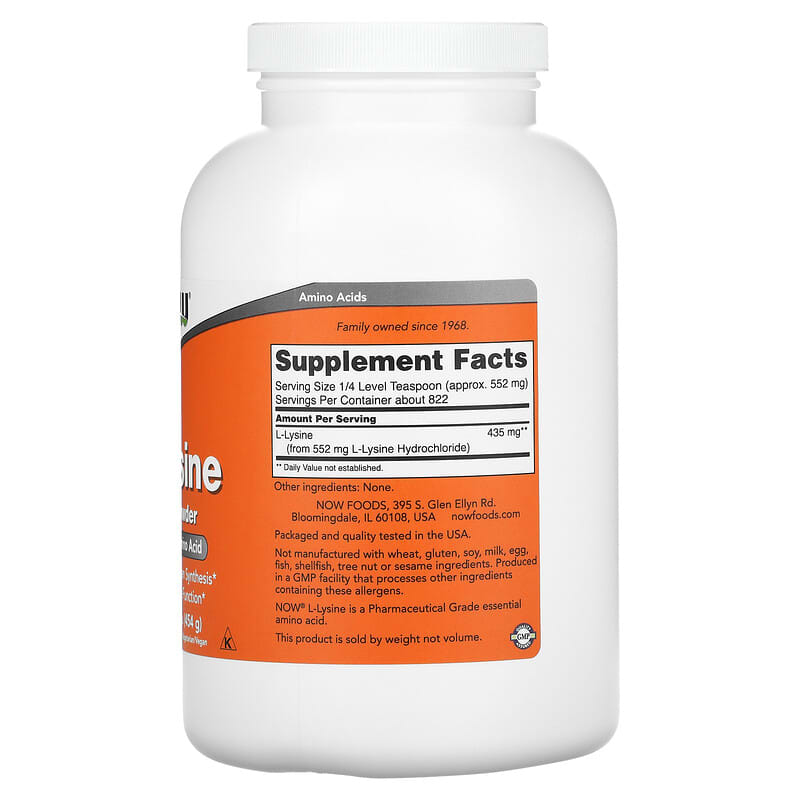 NOW Foods L-Lysine Pure Powder 1 lb (454 g) 2 Thành phần vi chất của NOW Foods L-Lysine Pure Powder 1 lb (454 g) 733739002402