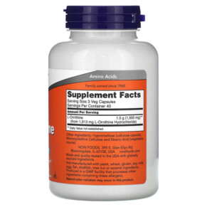 Thành phần vi chất của NOW Foods L-Ornithine 500 mg 120 Veg Capsules 733739001221