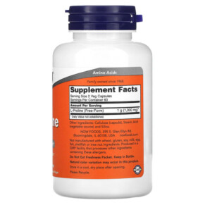 Thành phần vi chất của NOW Foods L-Proline 500 mg 120 Veg Capsules 733739001337