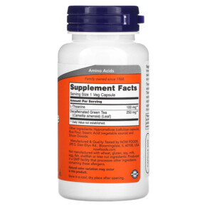 Thành phần vi chất của NOW Foods L-Theanine 100 mg 90 Veg Capsules 733739001450