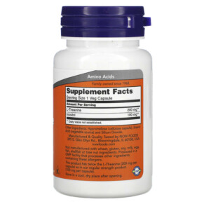 Thành phần vi chất của NOW Foods L-Theanine Double Strength 200 mg 60 Veg Capsules 733739001474