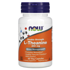 Thực phẩm chức năng NOW Foods L-Theanine Double Strength 200 mg 60 Veg Capsules 733739001474