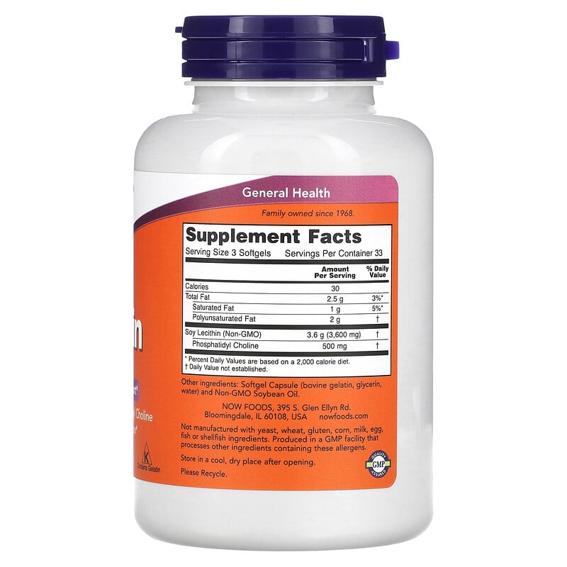 NOW Foods Lecithin 1.200 mg 100 Softgels 2 Thành phần vi chất của NOW Foods Lecithin 1.200 mg 100 Softgels 733739022103