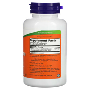 Thành phần vi chất của NOW Foods Lion's Mane 500 mg 60 Veg Capsules 733739047892