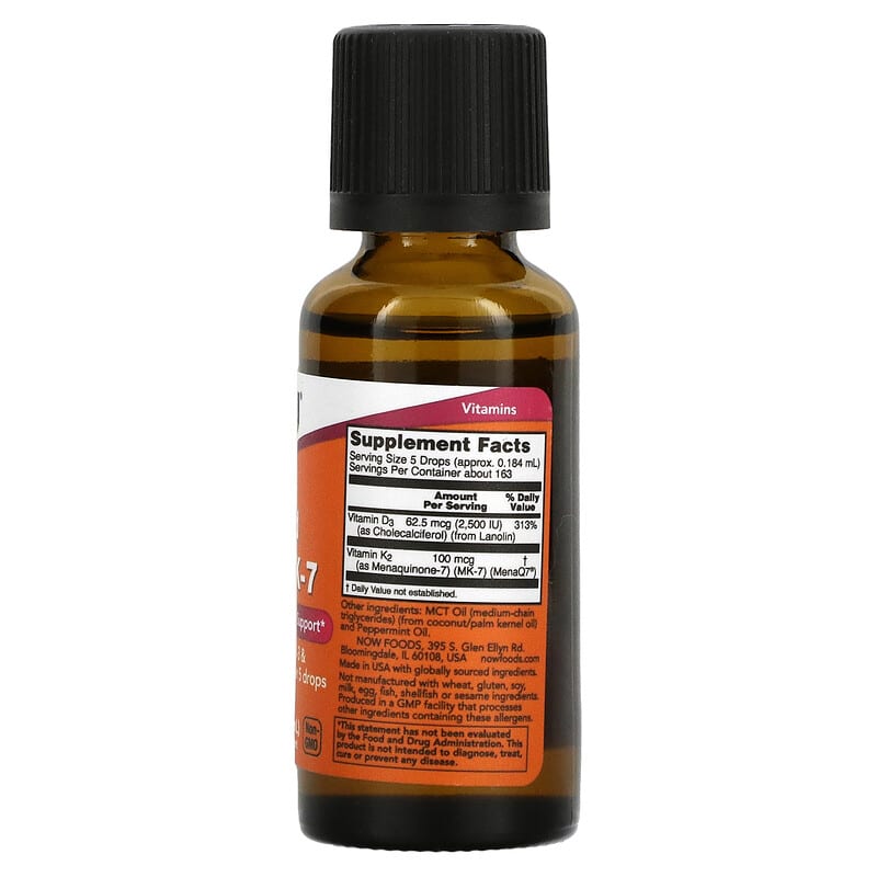 NOW Foods Liquid D-3 & MK-7 1 fl oz (30 ml) 2 Thành phần vi chất của NOW Foods Liquid D-3 & MK-7 1 fl oz (30 ml) 733739003799