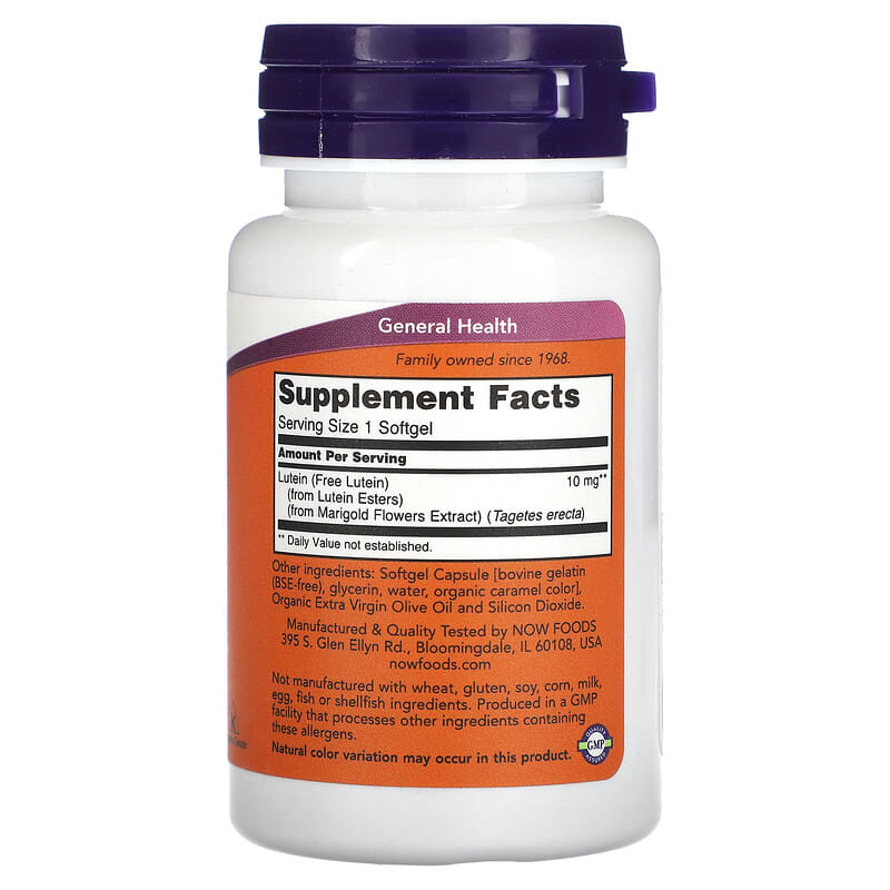 NOW Foods Lutein 10 mg 60 Softgels 2 Thành phần vi chất của NOW Foods Lutein 10 mg 60 Softgels 733739030580