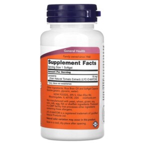 Thành phần vi chất của NOW Foods Lycopene 10 mg 120 Softgels 733739030610