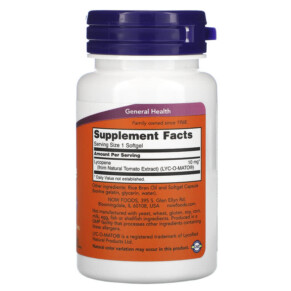 Thành phần vi chất của NOW Foods Lycopene 10 mg 60 Softgels 733739030603